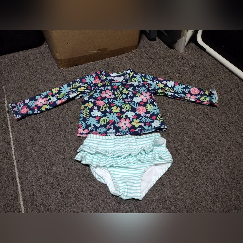 First Impressions Floral and Striped Kids Swim Rashguard Set 2 Piece Set Size 18